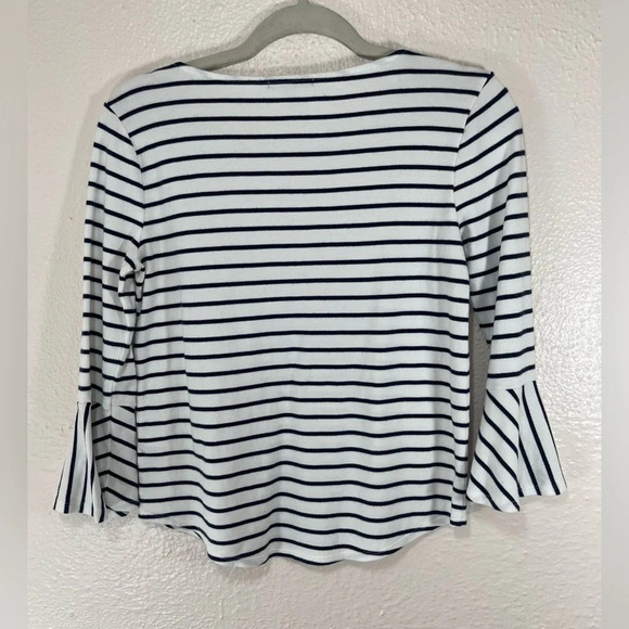 J. Crew Mercantile Bell Sleeve White Blue Stripe Pullover Top Women’s XS - Picture 10 of 12
